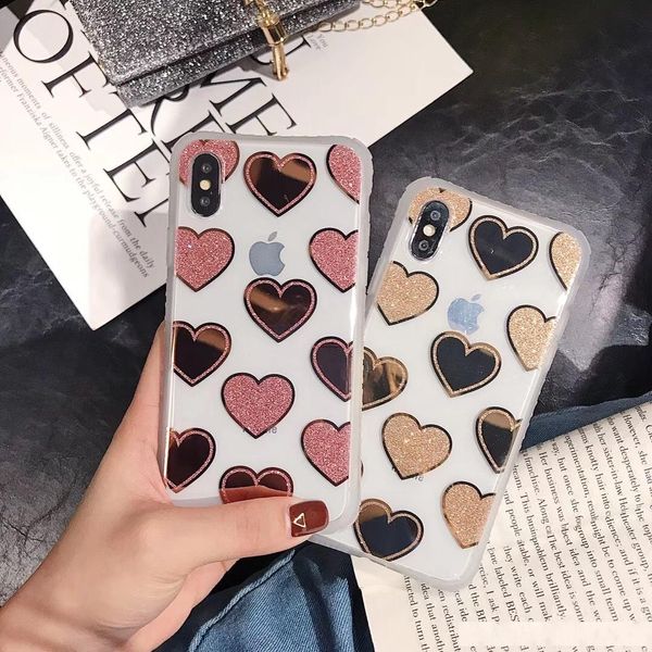

transparent electroplated love heart cases for iphone 11 pro x xr xs max 6s 7 8 plus cases glitter clear back cover covers