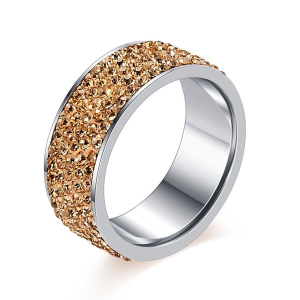 

new fashion 316l stainless steel five row cz crystal ring for women cubic zirconia jewelry christmas gift, Silver