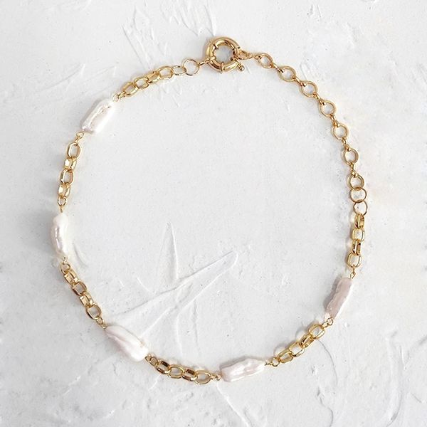 

chokers 2021 autumn irregular pearl necklace creative design punk chain freshwater stitching ladies trendy charm jewelry choke, Golden;silver