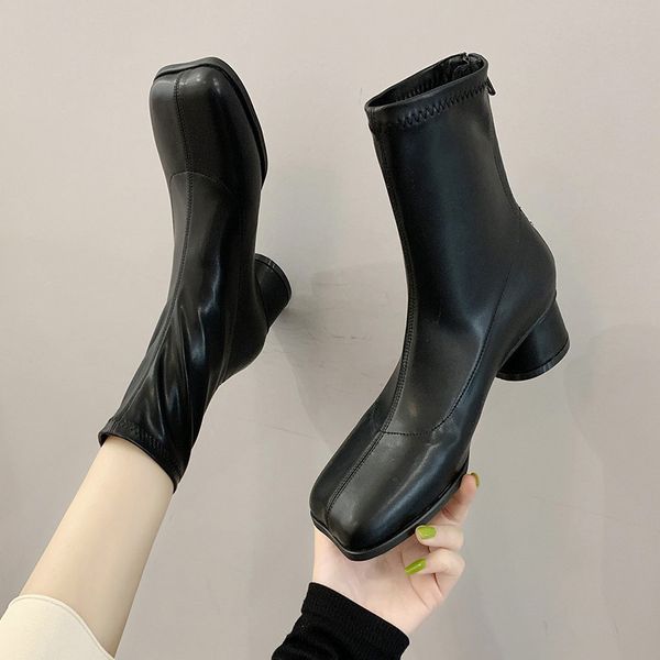 

boots boots-women mid-calf booties women shoes luxury designer round toe low heels booties 2020 short fashion ladies mid, Black
