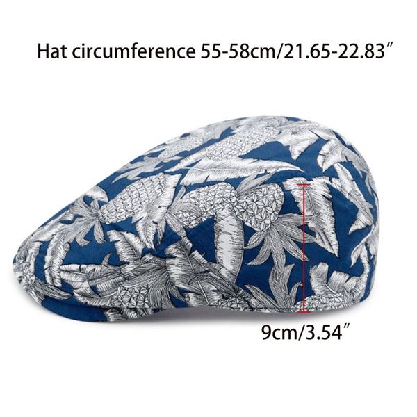 

women floral pineapple print beret flat cap sunscreen visor newsboy peaked hat n58f, Blue;gray
