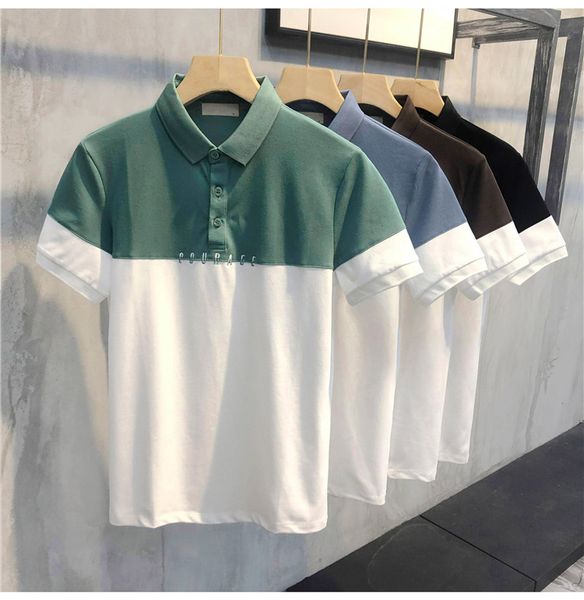 

summer men's t-shirt color matching slim trend handsome men fashion lapel contrast color clothes short-sleeved shirt polo egvki