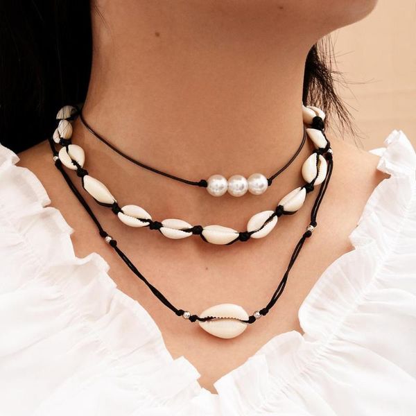 

3pcs/set charm conch seashell collar choker necklace for women beach boho summer natural shell cowrie pearl necklace jewelry, Golden;silver
