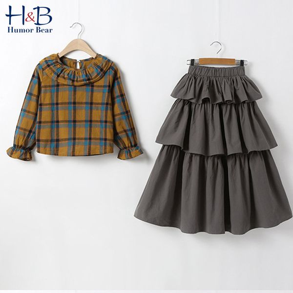 

humor bear girls suit spring autumn outfit clothes doll collar long sleeves+cake skirt 2pcs sets kids children's clothing 4-13y, White