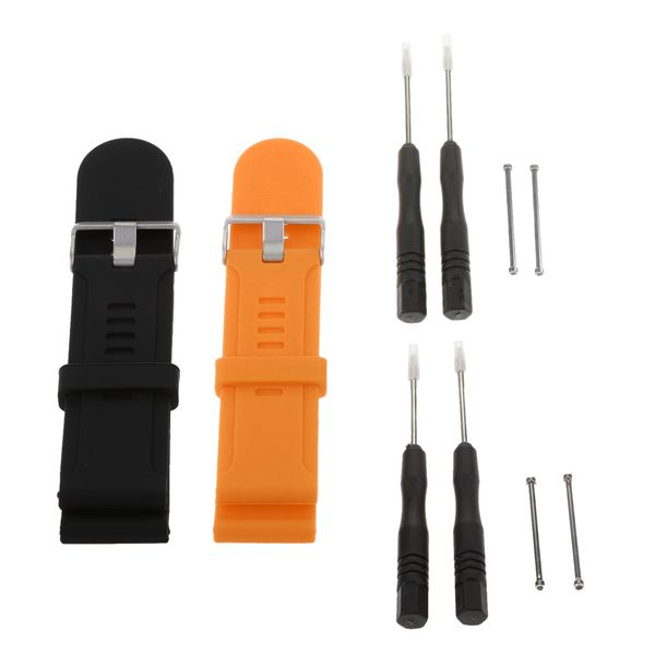 

2pcs silicone wrist band strap holder with chrome clasp for garmin fenix 3 hr smart bracelet black+orange