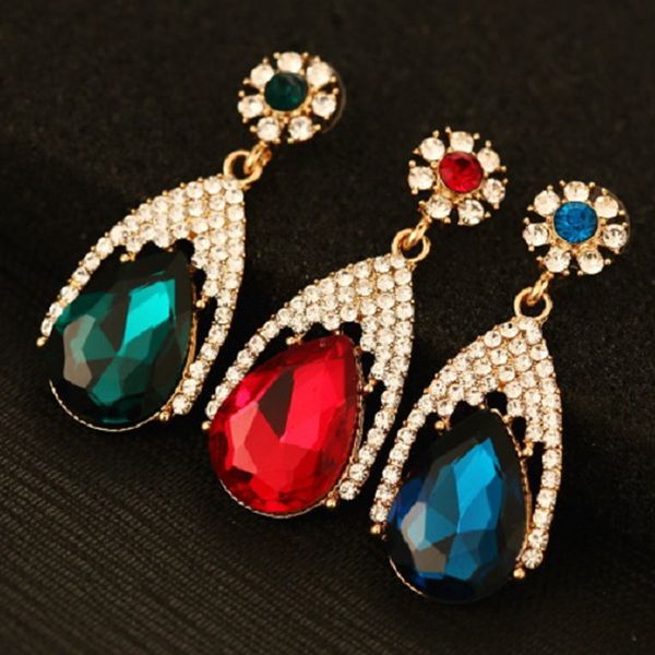 

fashion luxury ins sparkling diamond crystal stone classic style dangle pendant stud earrings for woman girls, Golden;silver