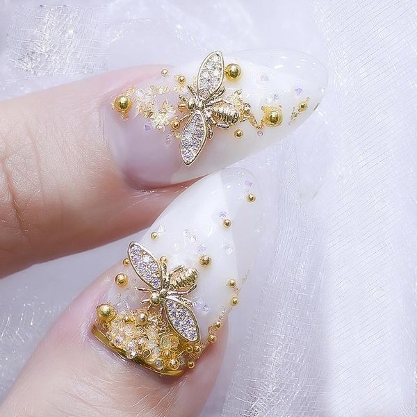 

5 pcs vintage bee nail art decor rhinestone gold cute alloy diy 3d nail jewelry rivets charm decorations manicure beauty tools, Silver;gold
