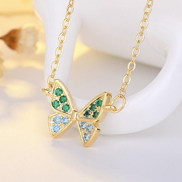 

chokers charm necklace geometric retro butterfly cool girl stainless steel green crystal chain women's tide jewelry, Golden;silver