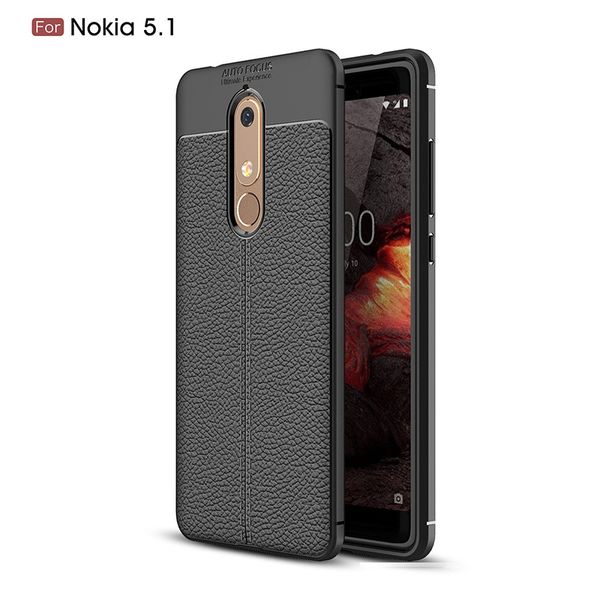 

for nokia 5.1 phone case ultra thin slim silicone litchi grain tpu leather shockproof absorption bumper protective cover