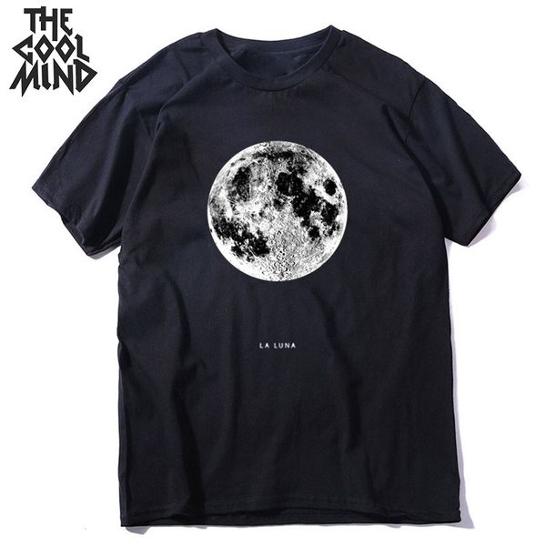 

coolmind pure cotton streetwear moon print men t shirt casual luna loose men tshirt o-neck t-shirt male men tee shirts