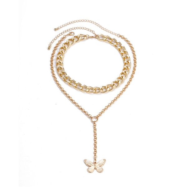 

10sets/lot brand new trend clavicle chain retro alloy butterfly tassel necklace women fashion gold chokers chain multi layer accessories, Silver