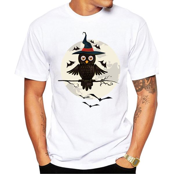 

teehub fashion night owl men t-shirt funny owl witch printed tee short sleeve casual tshirts hipster tee