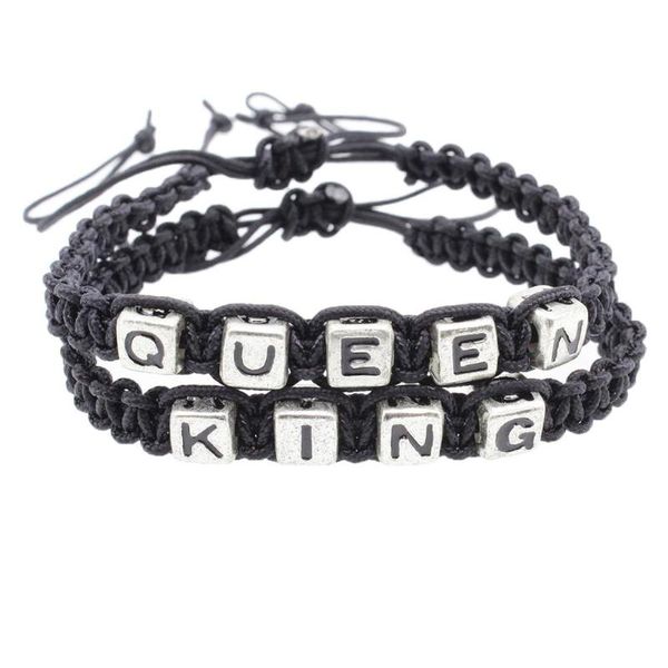 

charm bracelets 2pcs/set king queen braided rope bracelet bangle adjustable jewelry trendy couple christmas gift, Golden;silver