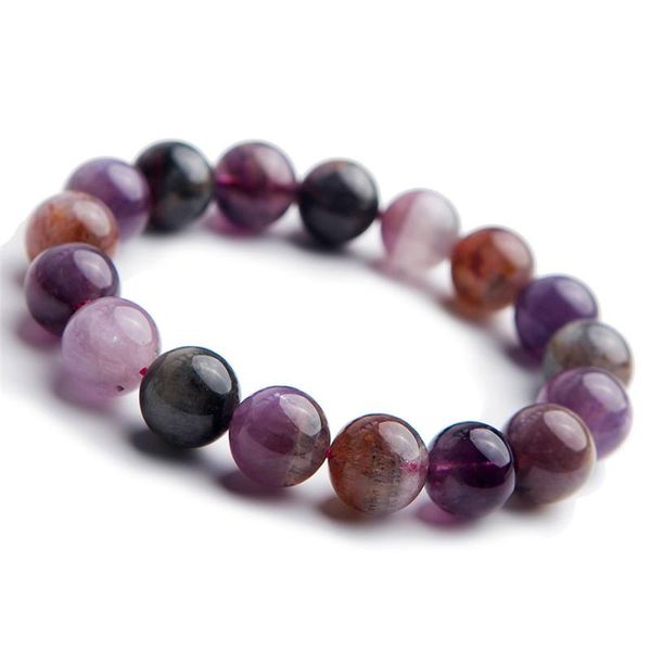 

colorful genuine gems natural stone bracelets women lady stretch healing crystal round bead natural auralite 23 bracelet 12mm, Black