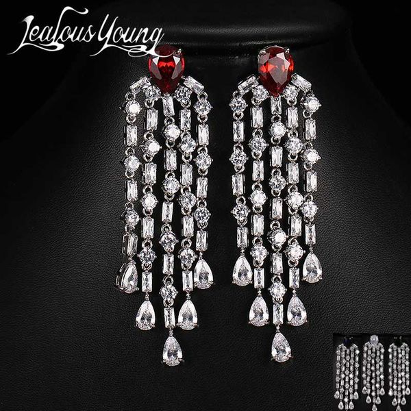 

dangle & chandelier luxury micro paved cubic zirconia geometric water drop pendant long cz crystal earrings multicolor fashion jewelry ae174, Silver