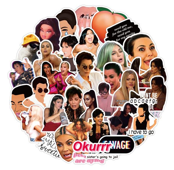 

50 pcs mixed car stickers kim kardashi for skateboard luggage lapfridge helmet pad bicycle bike motorcycle ps4 notebook guitar pvc decal