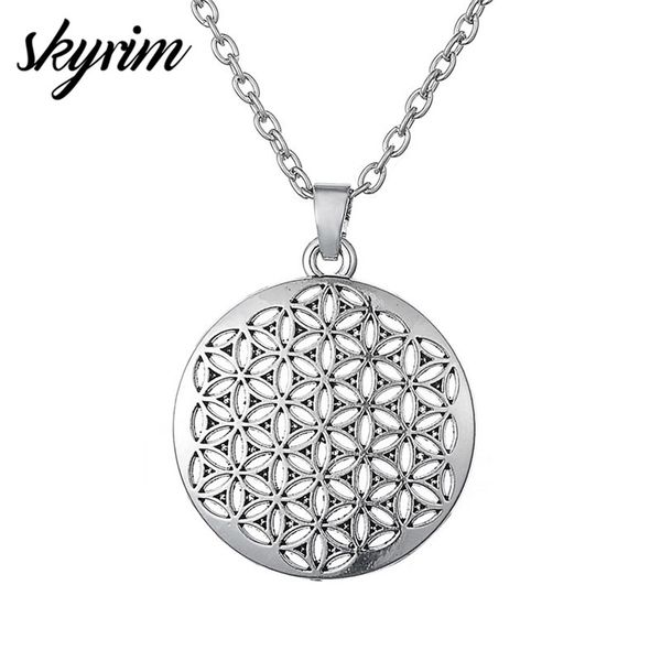 

skyrim vintage antique silvery gold color flower of life charm pendant necklace exquisite women jewelry necklace finding gift, Silver