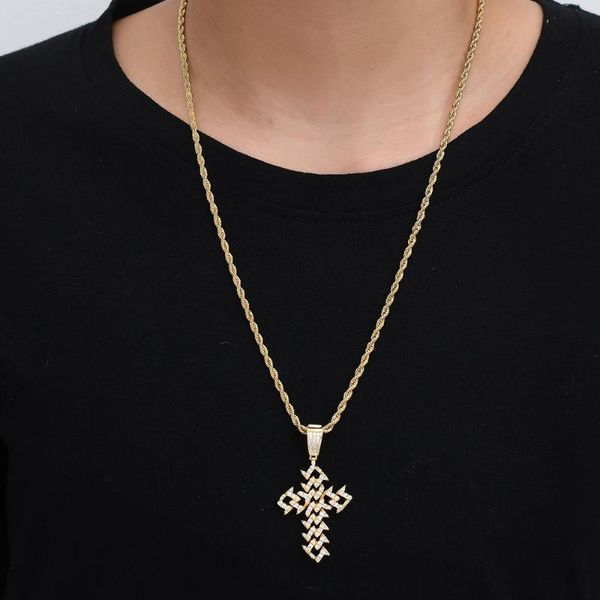 

cross-border hip-hop jewelry exquisite cuban cross pendant copper inlaid zircon necklace wholesale, Silver