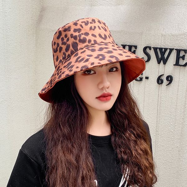 

beanie/skull caps leopard double-sided fisherman hat 2021 summer style all-match foldable sunbonnet female korean-style flat-top, Blue;gray