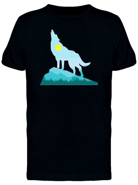 

wolf silhouette and landscape men's tee -image by retro o neck tee shirt