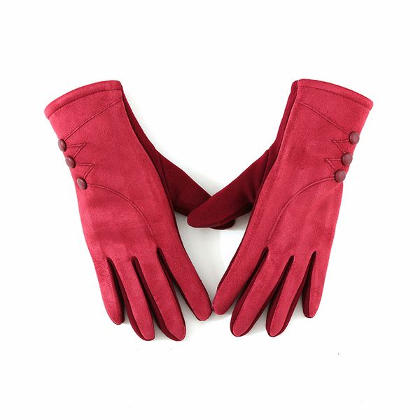 

2020 winter new women' mittens suede touch screen warm gloves fashion korean button decoration outdoor windproof riding glove, Blue;gray