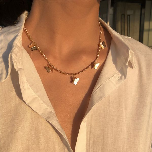 

chokers 1pc bohemian simple multiple butterfly necklace choker for women cute gold metal bee clavicle chain chocker female jewelry, Golden;silver