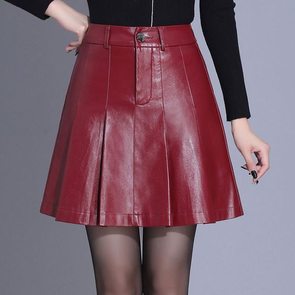 

skirts 2021 summer early spring european and american style women's high waist zipper pu leather skirt quality a-line l42, Black