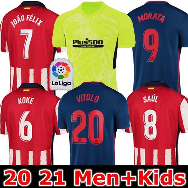 

20 21 atletico soccer madrid jerseys joao felix 2020 2021 saul camisetas de fÃºtbol morata mens jersey kids kit diego costa football shirt, Black;yellow