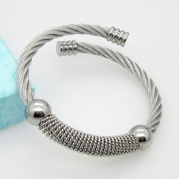 

fashion twisted spring cable wire stainless steel women color gold clasp adjustable open cable wire bangles cuff bracelets, Black