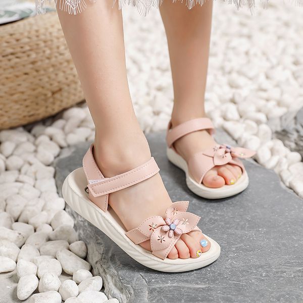 

floral girls sandals princess sweet soft kids beach shoes children sandals for kindergarten school students girl bow + flowers, Black;red