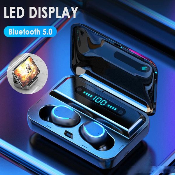 

tws f9 f9-5 wireless earphone bluetooth v5.0 mini smart touch earbuds led display with 1200mah power bank headset and mic