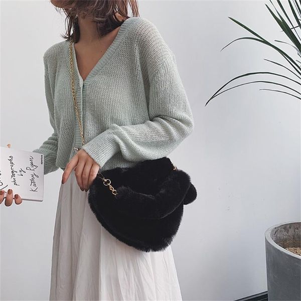

2020 women retro plush handle handbag retro zipper casual shoulder bag heart solid color vintage bag with gift clutch #yl5