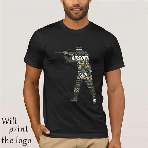 

exciting airsoft 2018 men's letter black t-shirt character art design fashion university cotton shirt t