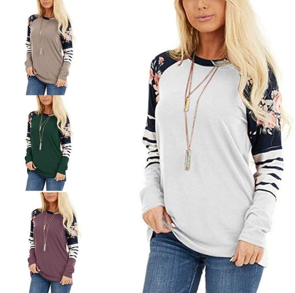 

designer t-shirts women patchwork vestidos costume round neck long sleeve pullover female striped print blouse women's apparel lsk1240, Blue