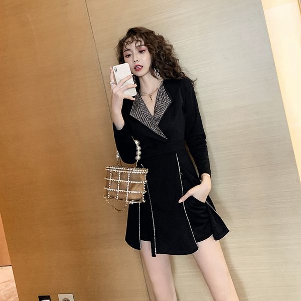 

flat 2020 autumn internet celebrity same fashionable diamond two-piece suit suit skirt skirt xjqpc, Gray
