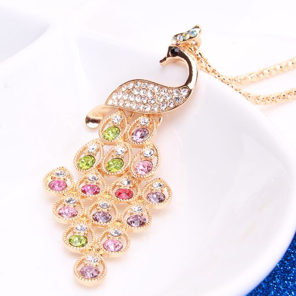 

multicolor 2020 necklaces lovely fashion jewelry peacock long pendant link chain sweater necklace gifts, Silver