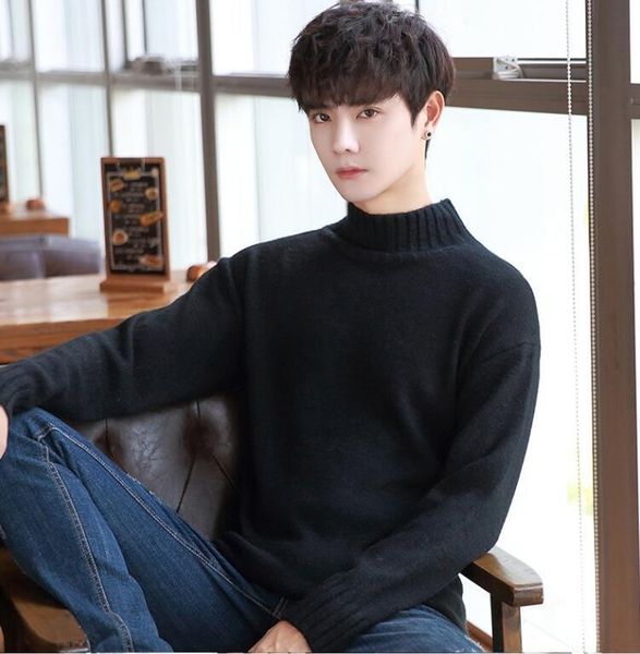 

kuangnan pullover sweater men knitted solid o-neck pullover sweater men wear christmas mens sweaters 2018 winter003, White;black