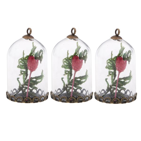 

3 piece moss flower glass bottle charms pendants with hole jewelry making accessories for diy necklace, Black