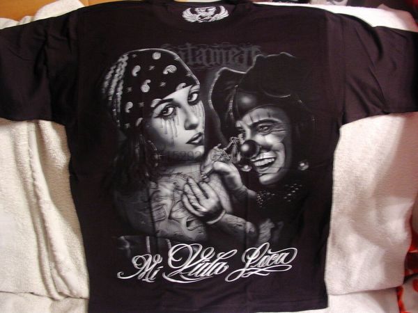 

tattoo mi vida loca untamed joker smile now cry later mask t-shirt(1