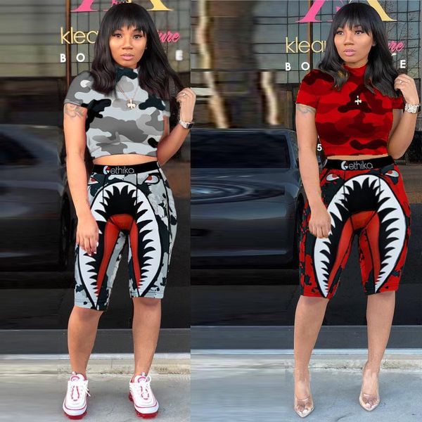 

ethika women designer swimsuit crop vest + swim shorts trunks boxers 2 piece set tracksuit patchwork shark camo swimwear bikini e1, White;black
