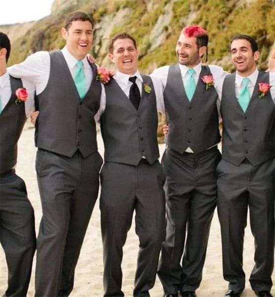 Серый уголь серый свадебный жилет и брюки для мужчин Slim Fit Mens Wedding Swide Licedos Дизайнерские костюмы мужские костюмы (жилет+брюки)