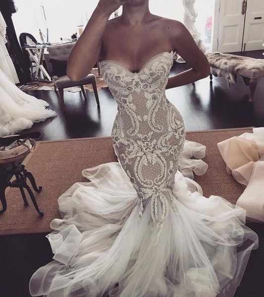 

sweetheart mermaid wedding dresses arabic 2021 vintage lace open back bridal gowns sweep train tulle vestidos de novia al7155, White