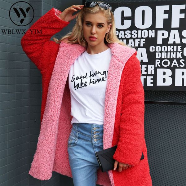 

winter faux fur coat women fashion double sided wear fur coat long winter womens casual loose hooded plus size jacket, Black