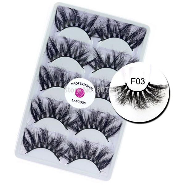 

false eyelashes lasgoos 5 pairs 25mm lashes strip 5d mink hair lash thick dramatic style long length cruelty-reusable f03