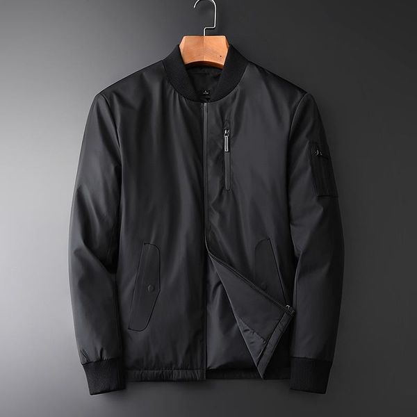 

stand collar mens down coats luxury left chest zipper thick man down jackets winter slim fit male coats plus size 4xl, Black