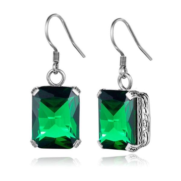 

szjinao created green emerald gemstone drop earrings for women solid 925 sterling silver anniversary wedding party gifts jewelry