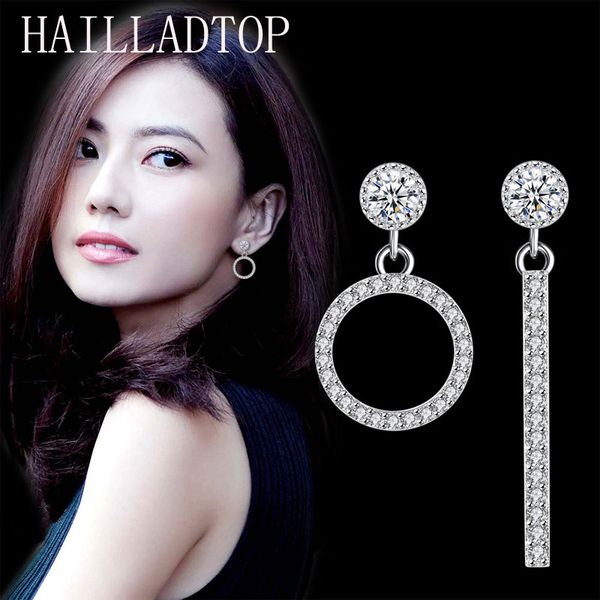 

round linear geometric earrings feminine long zirconia tassel eardrop crystal silvering earrings trendy asymmetric earring gift, Silver