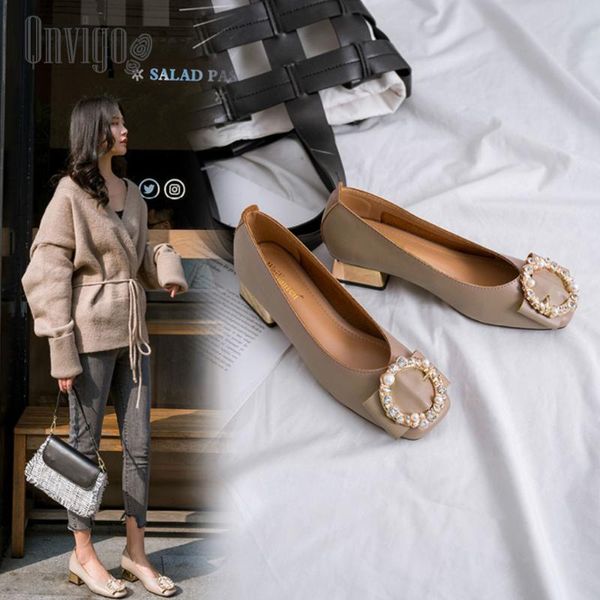 

qnvigo women shoes middle heels beige khaki pregnant women's bridal shoes glitter metal decoration sweet for lady 2020 new, Black