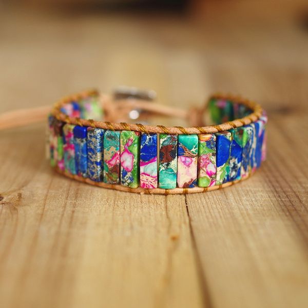 

charm bracelets diy women handmade jewelry natural stone beads chakra leather wrap bracelet & bangle bohemia beach gift, Golden;silver