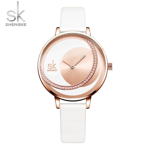 

sk fashion ladies elegant quartz watches rhinestone dresses wrist watch leather strap relogio feminino quartz watch for women, Slivery;brown